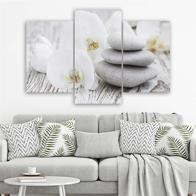 Stampa su tela 3 pezzi, orchidee Zen Spa Stones