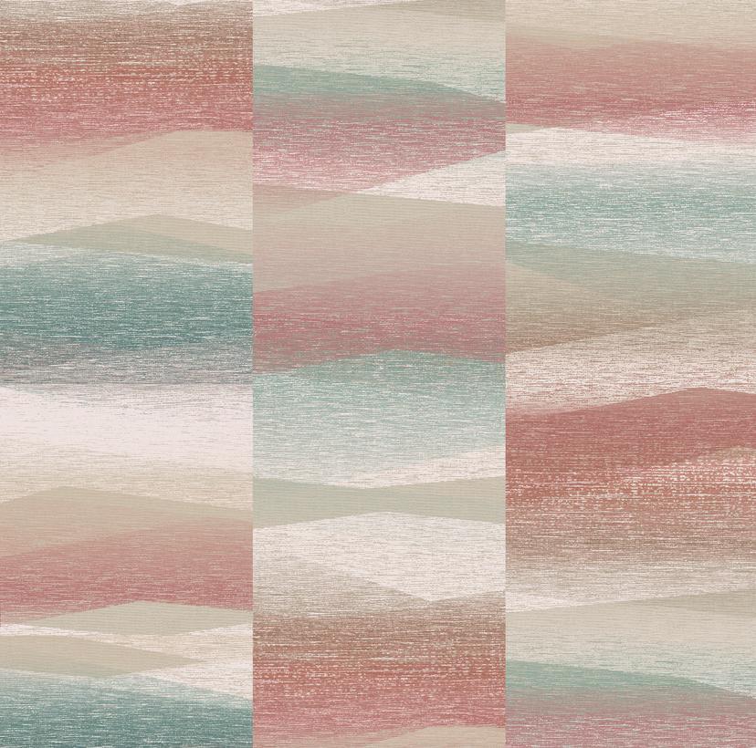 Non-woven tapet med grafisk motiv i beige, grøn grafik