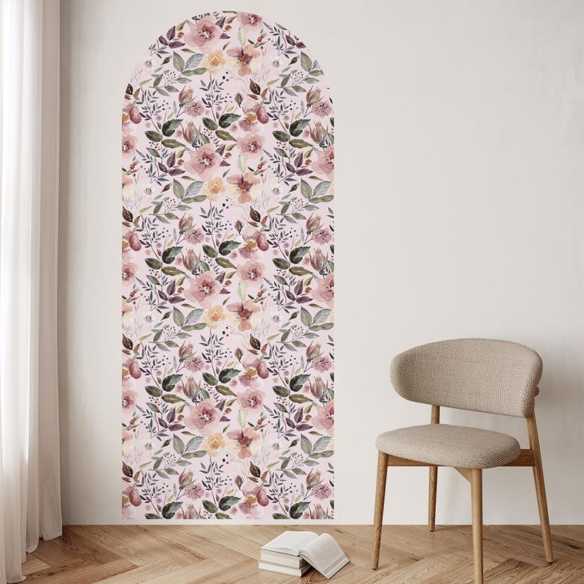 Wallsticker rundbue vægpanel blomster i akvarel - UN Design - smal