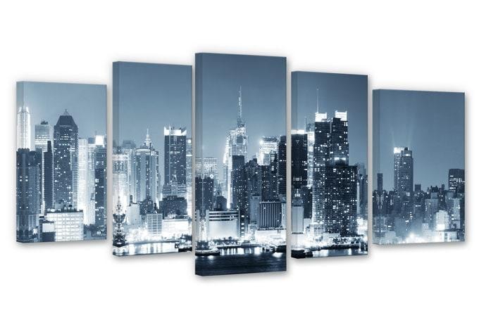 Tableau sur toile New York la nuit 1 (5 parties)