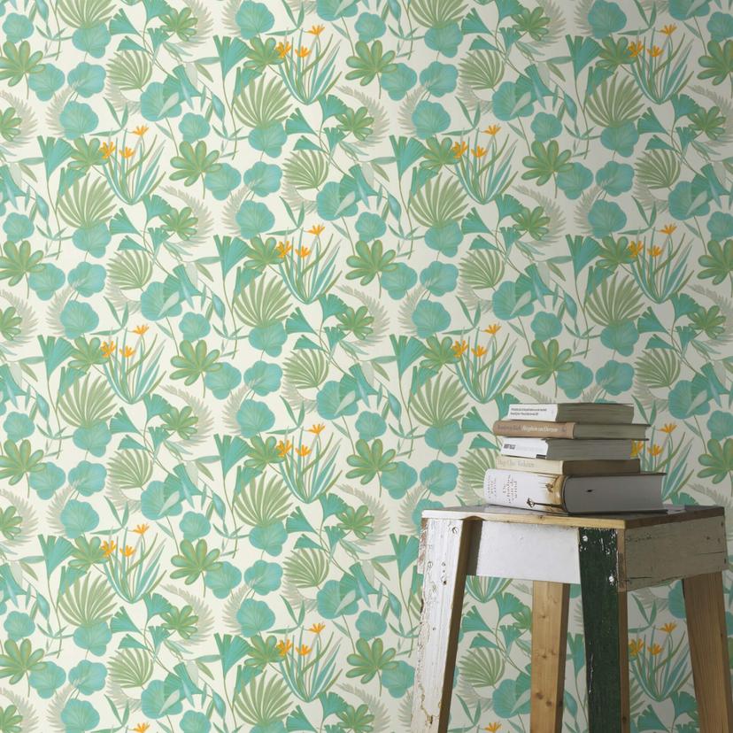 Papier peint intissé Rasch, papier peint à motifs Salsa turquoise pastel