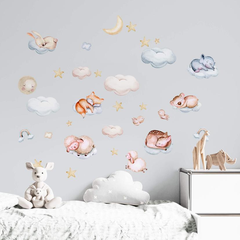 Wallsticker-sæt til børneværelset - Dyr i skyerne (31 dele)