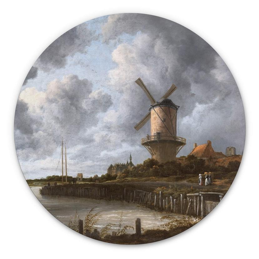 Tableau sur alu-Dibond rond Ruisdael - Le moulin à vent de Wijk