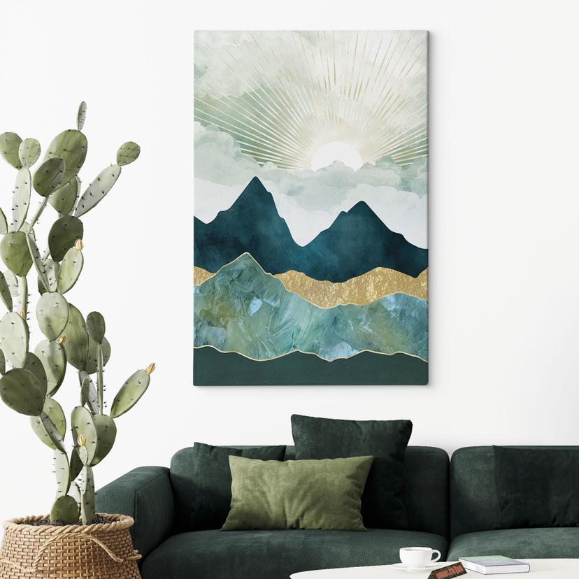 Stampa su tela Paesaggio solare in blu e oro - SpaceFrog Designs