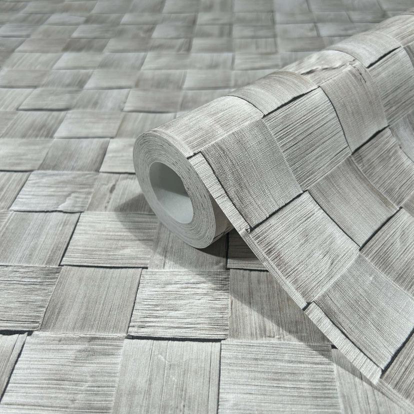 non-woven tapet i 3D vævet træ grå 3D look