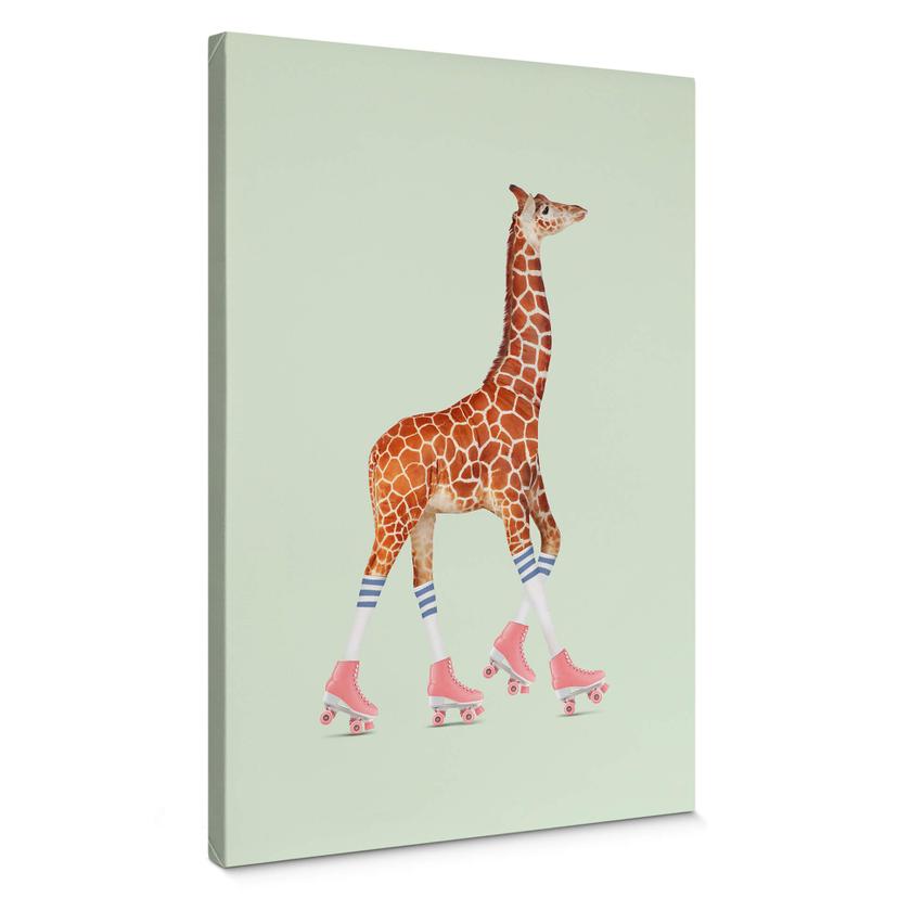 Tableau en toile Loose - Girafe faisant du patin à roulettes