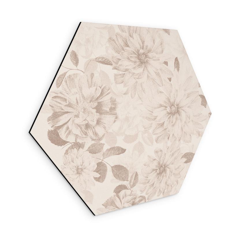 Tableaux hexagonaux Dahlias Shabby Chic Beige - Bloomery Decor - Alu-Dibond