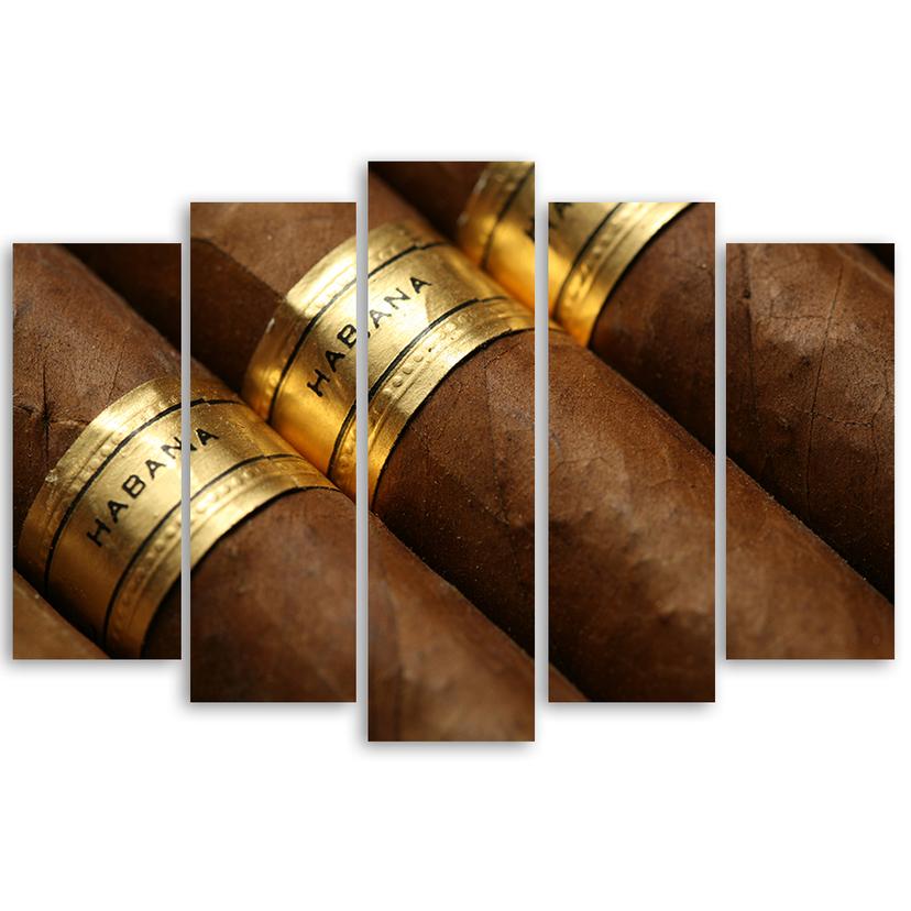 Stampa su tela 5 pezzi, sigaro cubano
