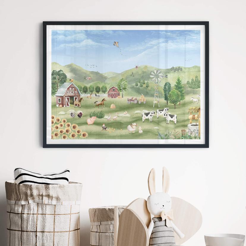 Poster Oliver Robins - Fattoria colorata con animali