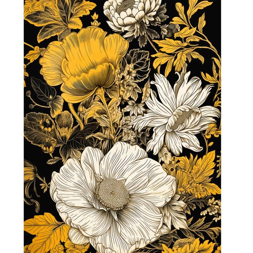 Blomsterprakt i ockra - Blommig Fototapet - Jaszke