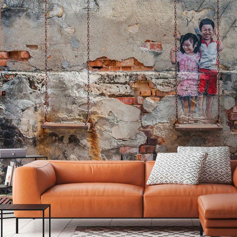 Kids ArtOnWall tapet i grå orange - non-woven tapet Designwalls 2 - 2,55 x 3,5 m