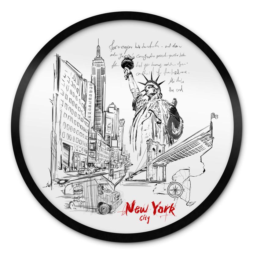 Poster Love your City - New York Freiheitsstatue Schwarz-Weiß Rund