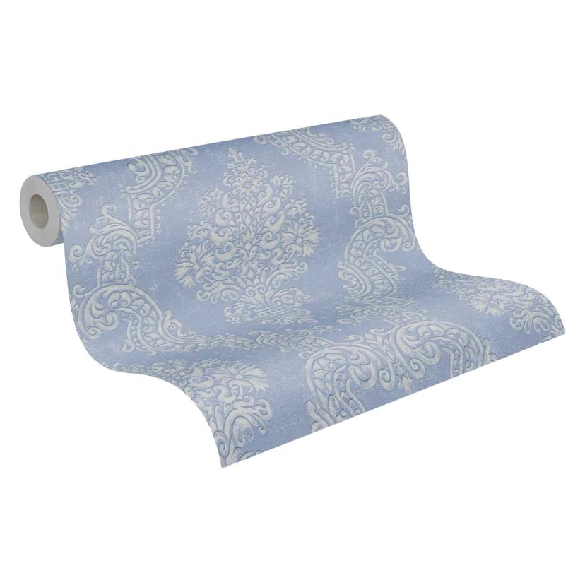 Carta da parati barocca ornamento azzurro argento - Carta da parati in tessuto non tessuto con strut
