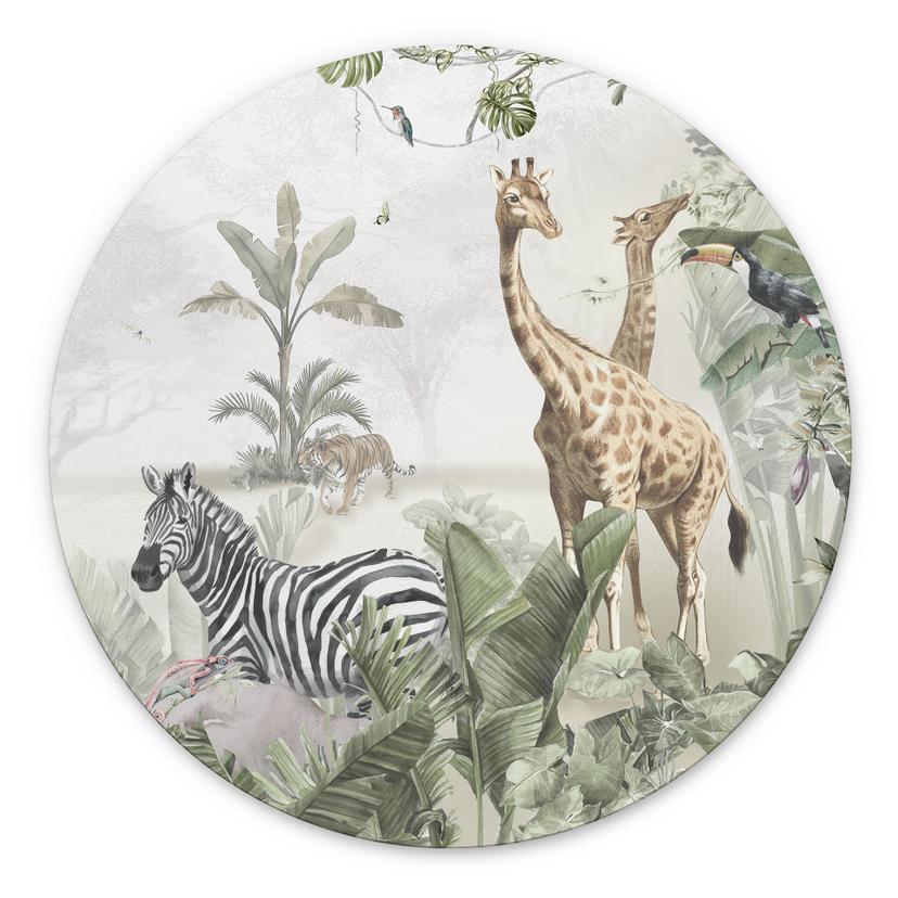 Wanddecoratie jungle dieren op een Afmeting - Ms Tiff - Alu-Dibond - Rond