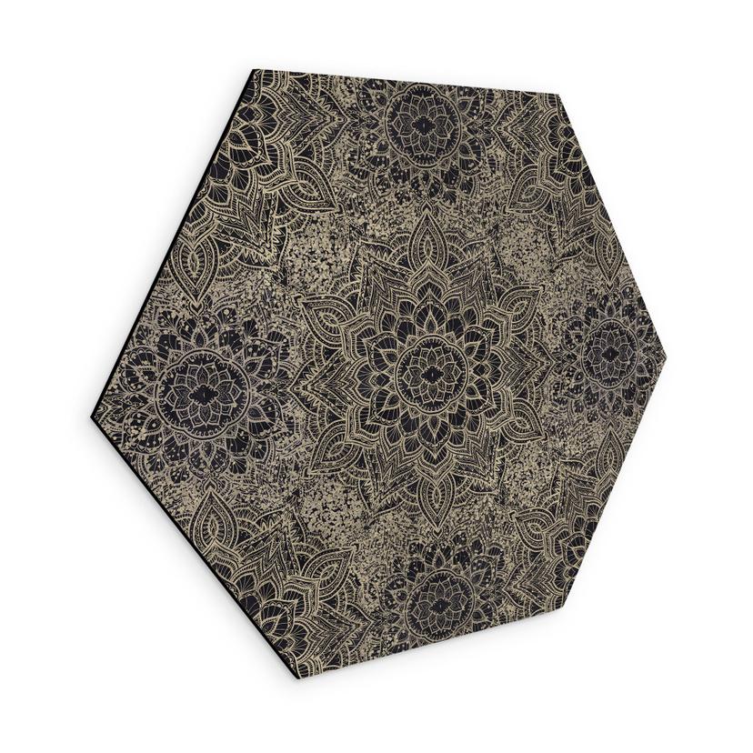 Sekskantet Billede Mandala Boho antik guld - Bloomery Decor - aluminium dibond