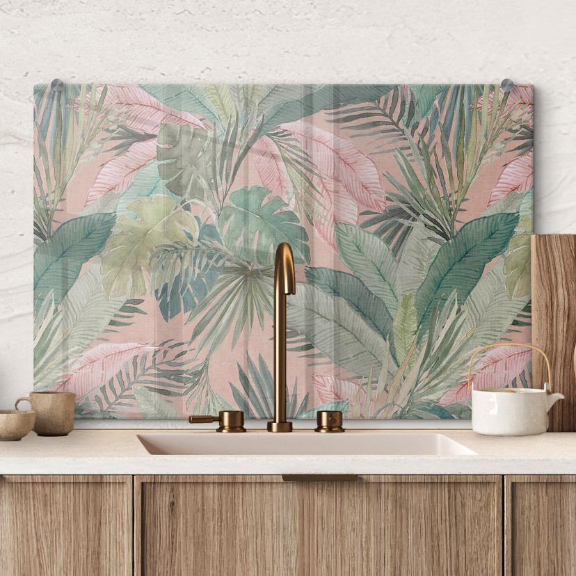 Stænkplade Tropiske blade i junglen Pink - Bloomery Decor