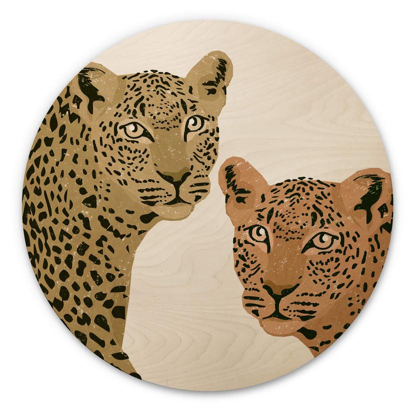 Cuadro de madera Goed Blauw - Los leopardos - Redondo