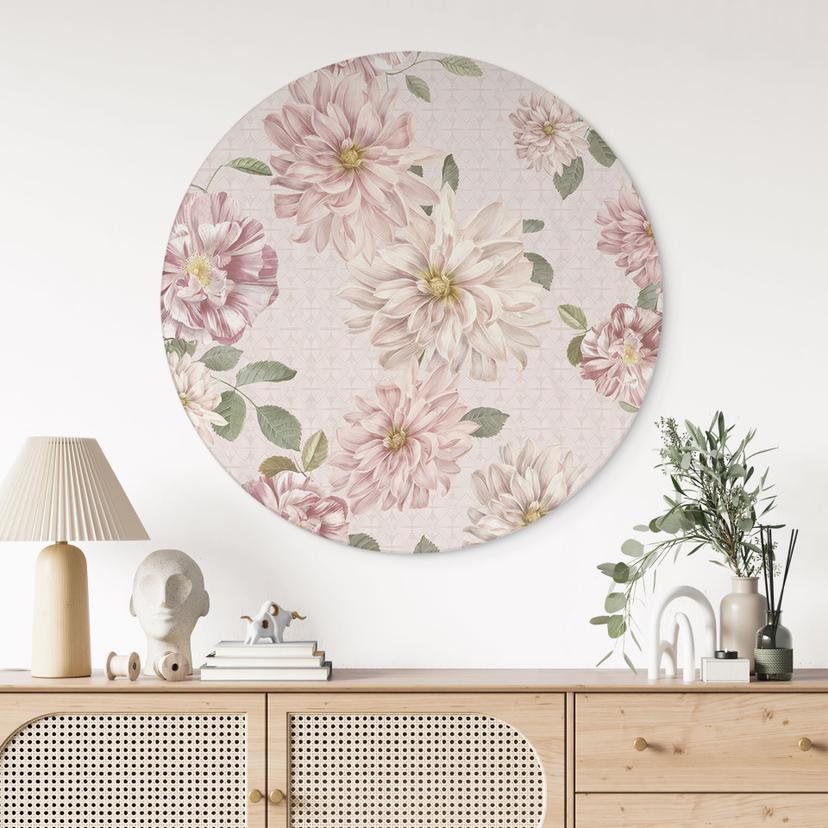 Stampe per pareti Dahlias Shabby Chic Pink - Bloomery Decor - Alu-Dibond Round