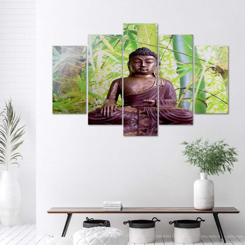 Stampa su tela 5 pezzi, meditazione Buddha verde