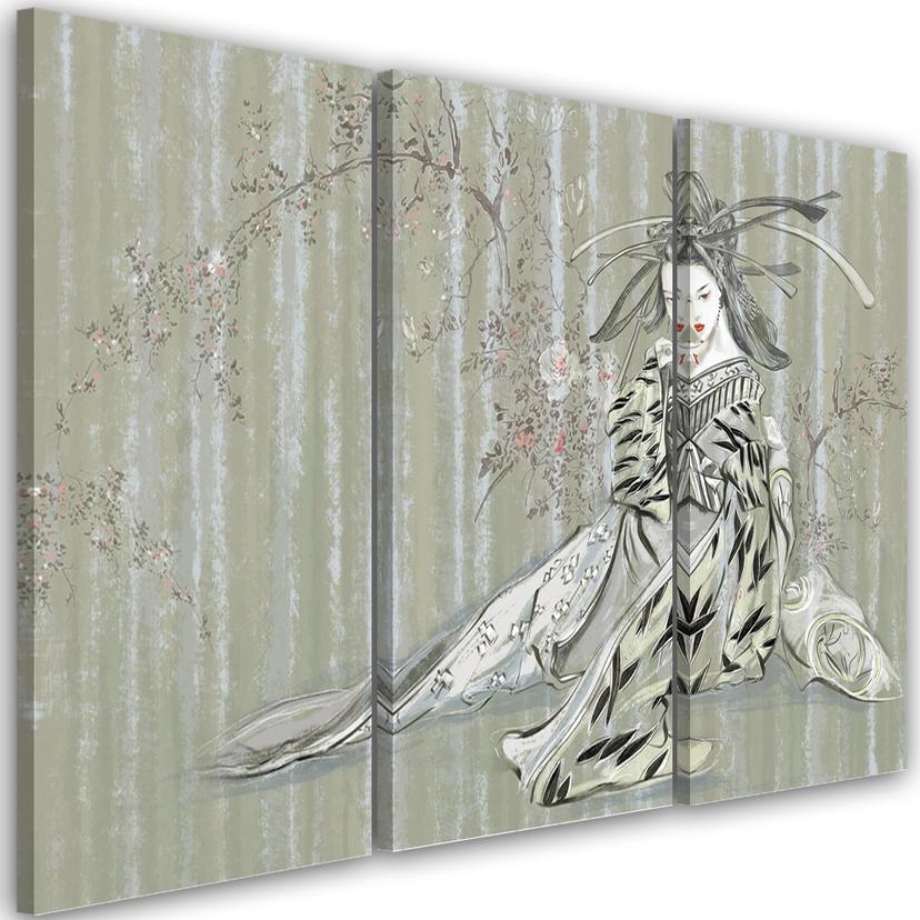 Impression sur toile en 3 parties, Geisha japonaise traditionnelle