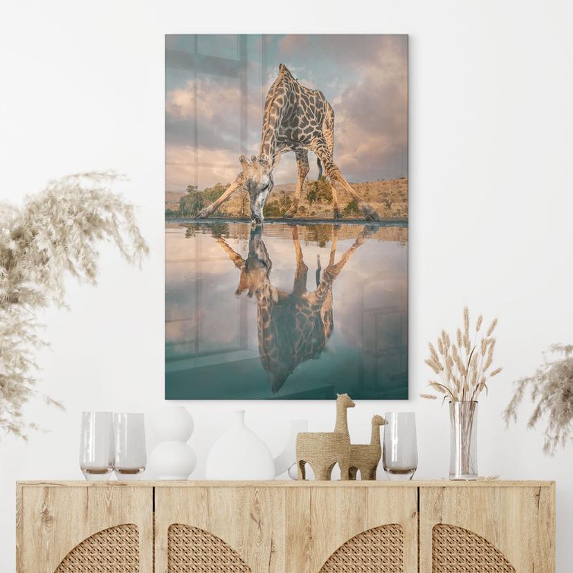 Acrylglasplaat Reflectie van een giraffe in de wildernis - Amtmann