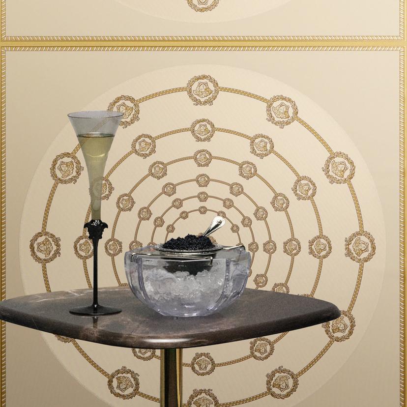 Versace ikke-vævet tapet I Love Baroque Medusa Circles Beige Gold elegant