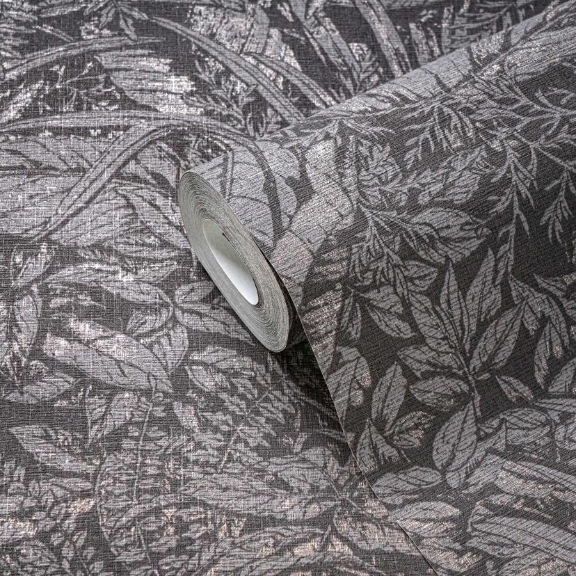 Papel pintado monocromo de hojas en gris - papel pintado no tejido con diseño botánico