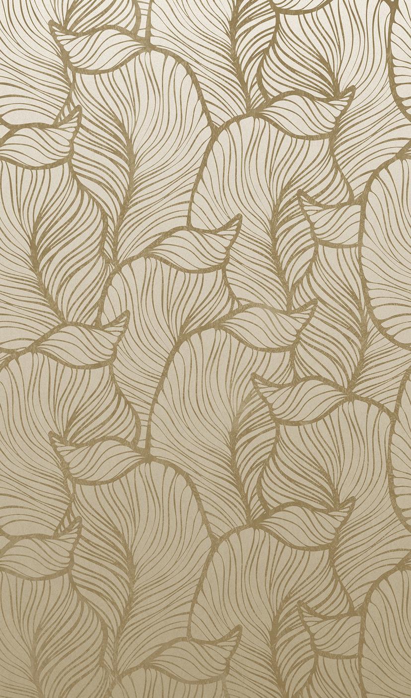 Carta da parati con motivi astratti di foglie Beige, Floreale 2,70 x 1,59 m