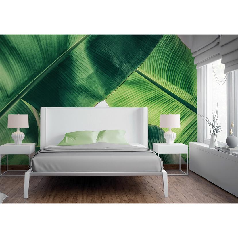 Grønt og hvidt non-woven tapet Designwalls BrokenLeaf palmetræer jungle