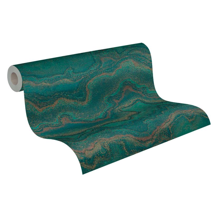 Elegante carta da parati in pile effetto marmo in verde e oro - splendida carta da parati lucida