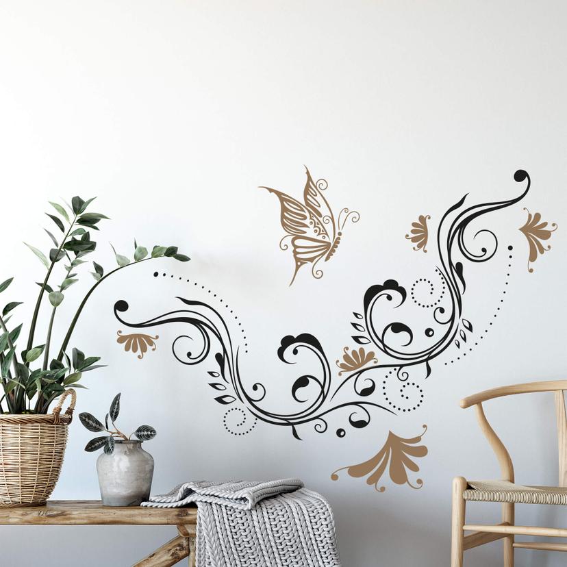 Sticker mural - Vrille de fleurs 7 (bicolore)