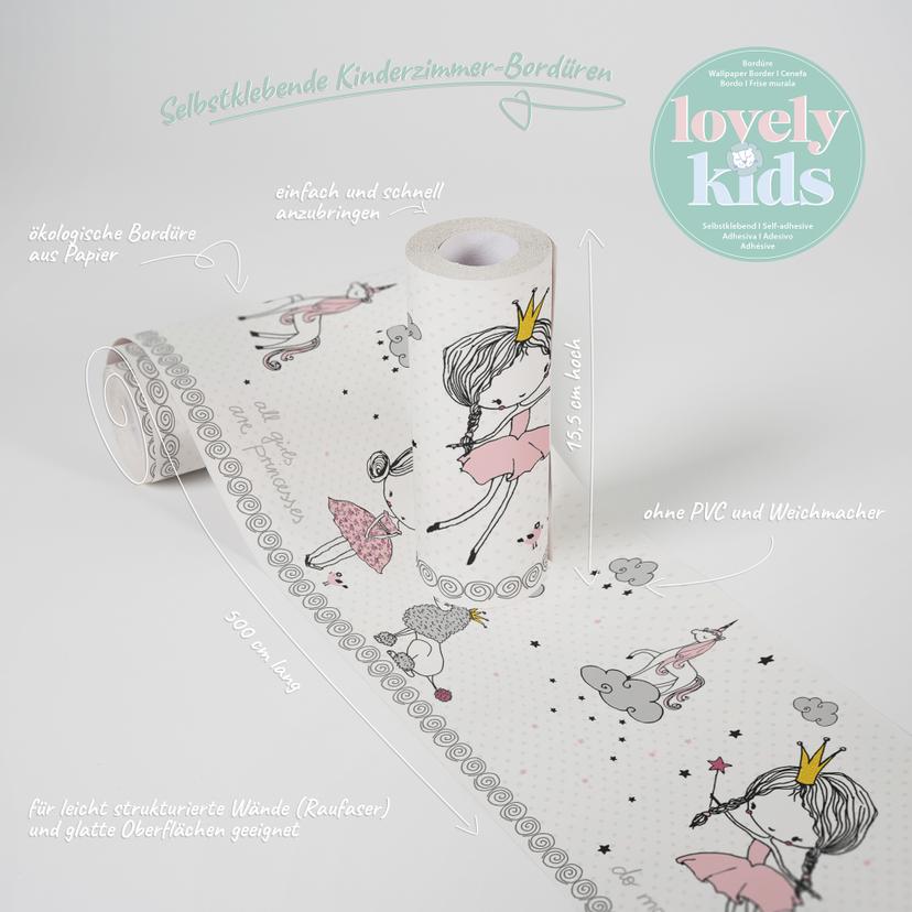 A.S. Création Lovely Kids Frise autocollante enfant - Rosé, Gris