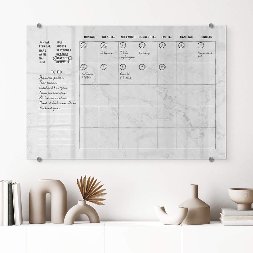 Memoboard Glas/Acryl Monatsplaner Marmor