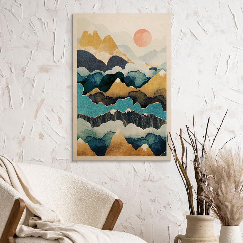 Stampa su legno di una montagna sopra le nuvole - SpaceFrog Designs