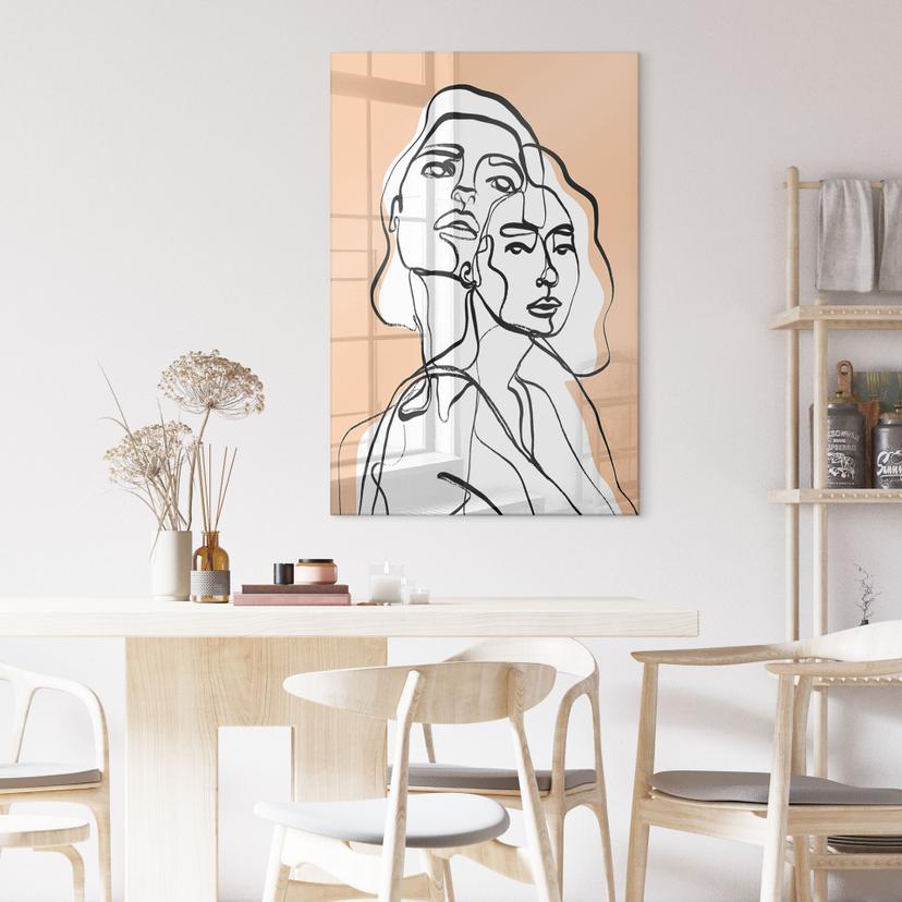 Tableau sur verre acrylique Portrait de deux femmes en dessin au trait - Treechild