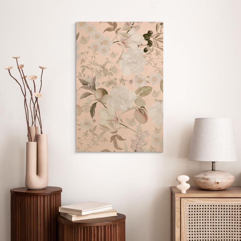 Cuadro de madera ilustración boho con flores y frutas - UN Designs