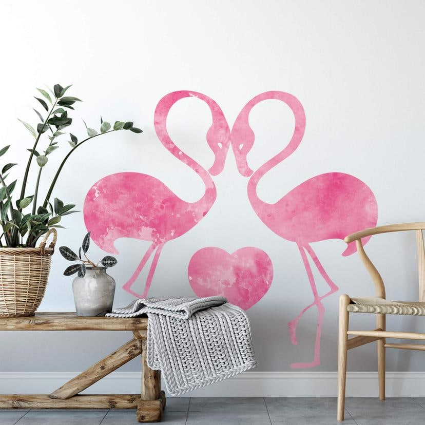 Muursticker Aquarel Flamingos