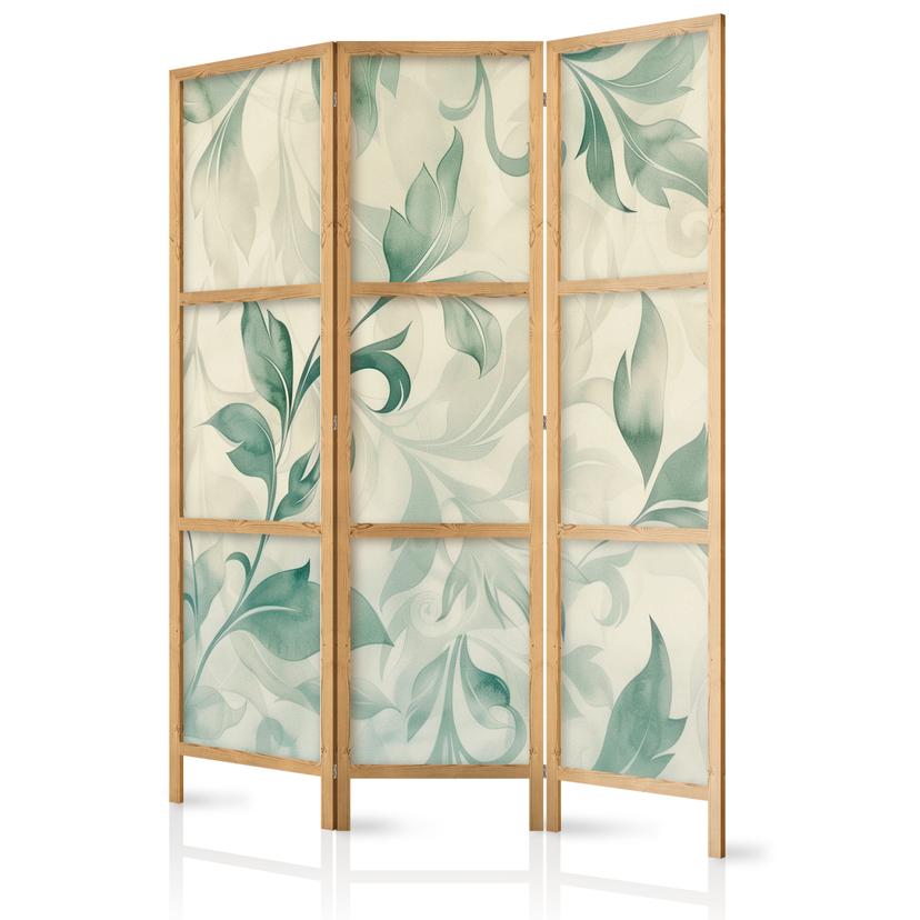 Japanischer Paravent, Raumteiler freistehend, Trennwand - Watercolor Botanical Motif: Green-Beige Le