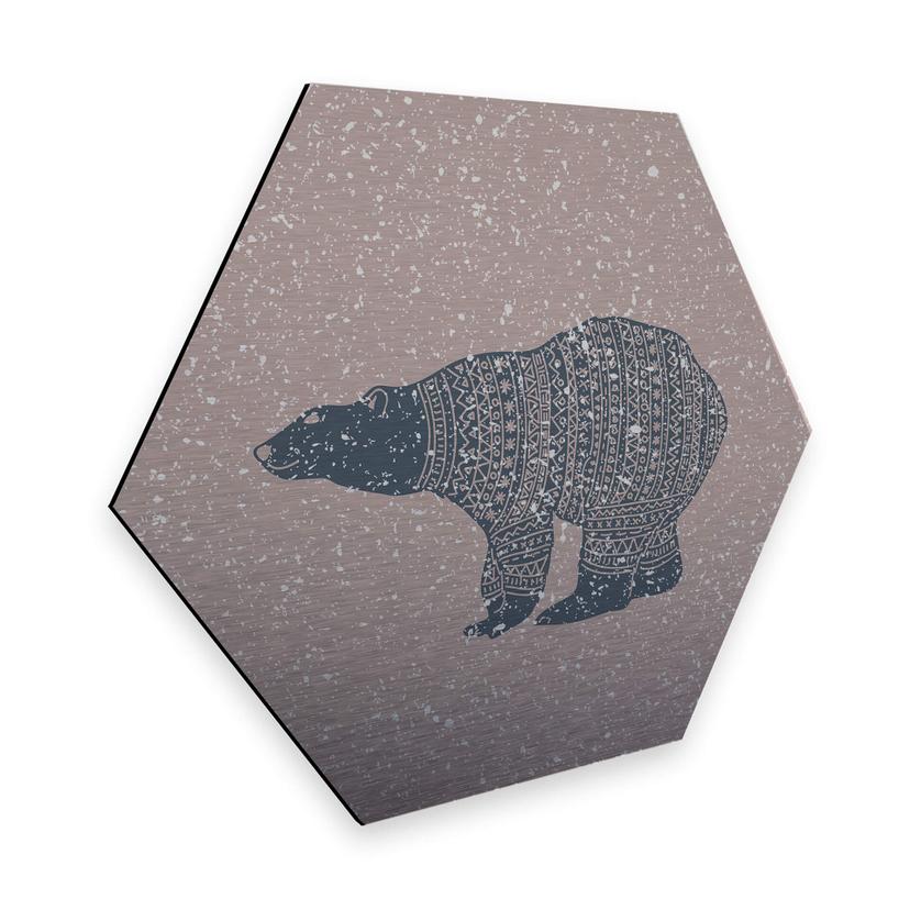 Hexagon - Alu-Dibond zilver effect Ijsbeer blauw