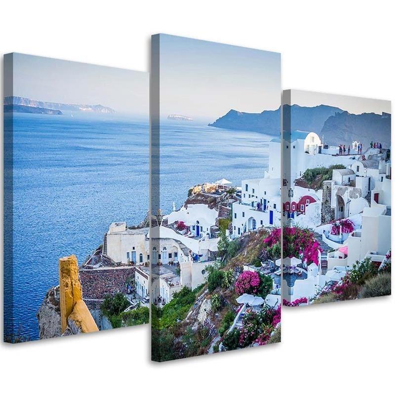 3 stykke lærredstryk, Santorini Grækenland Hav