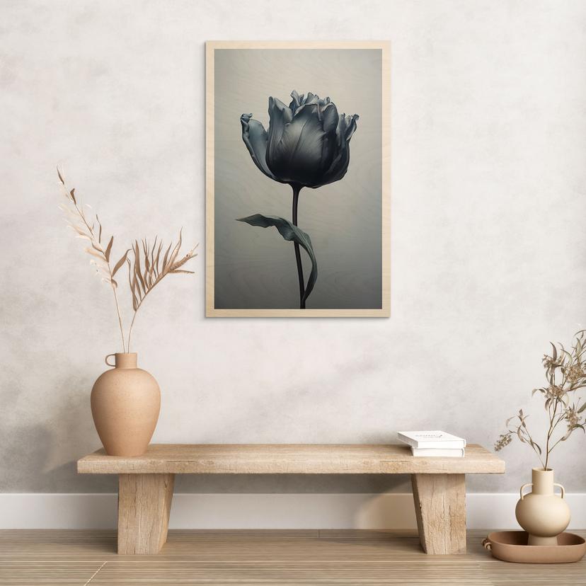 Stampa su legno Tulipano vellutato in nero - Paksoylu