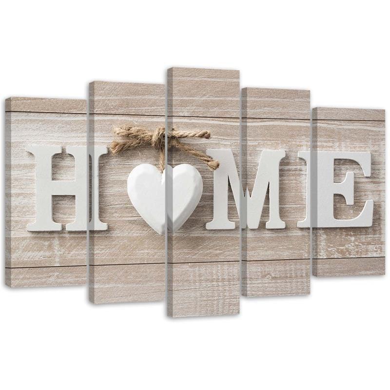 5 stykke lærred Print Heart Home Wood Shabby Beige