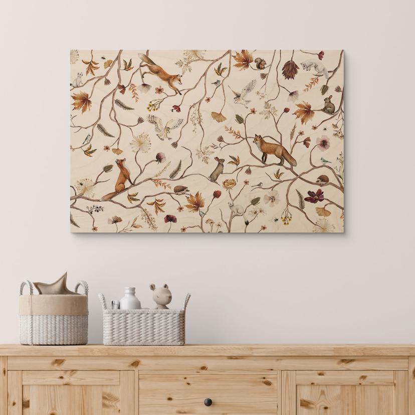 Stampa su legno di animali della foresta in autunno - Kikki Belle