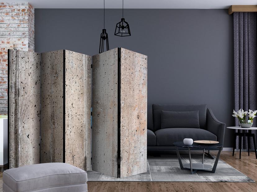 Schermo divisorio - Vecchio cemento, 5 pezzi - 225x172 cm