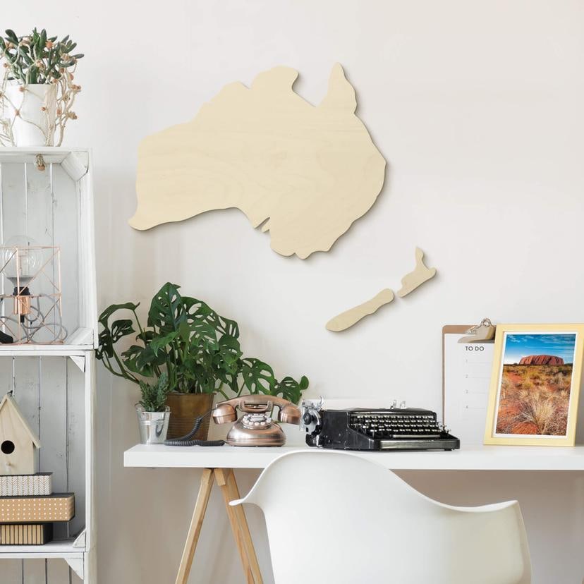 Decoración en madera chopo - Mapa Australia - Nueva Zelanda