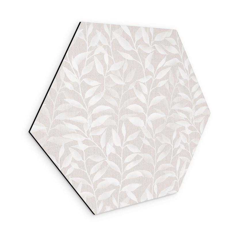 Sekskantet Billede af delikate akvarelblade - blød beige - blomsterdekoration - Alu-Dibond