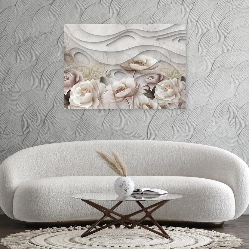 Stampe su tela, Fiori beige in fiore 3D