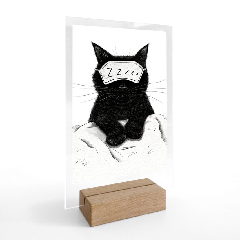 Tischaufsteller Schwarze Katze mit Schlafmaske - Korenkova