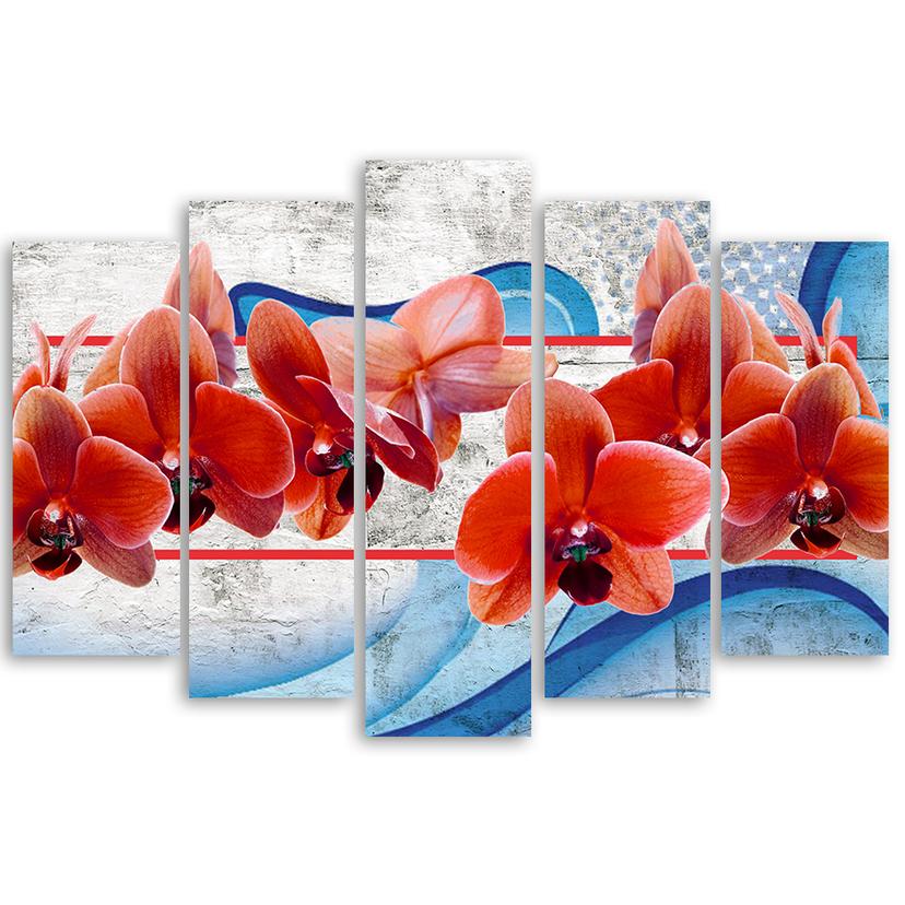 Stampa su tela 5 pezzi Fiori di orchidea rossa