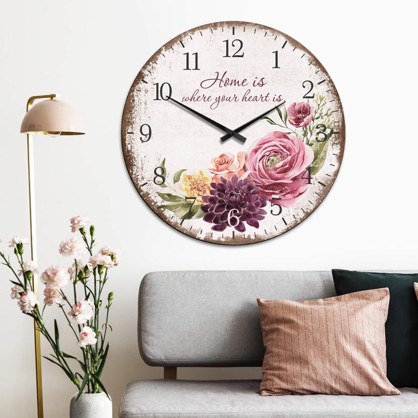 XXL Wanduhr Home is where your heart is - Vintage - Ø 70 cm